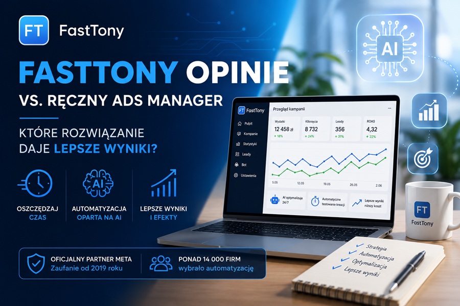 FastTony i automatyzacja reklam internetowych – grafika ilustrująca artykuł o kampaniach reklamowych i Ads Managerze
