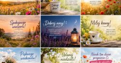 Darmowe kartki z życzeniami – Miłego dnia, Pięknego poranka, Cudownego popołudnia, Spokojnego wieczoru, Dobrej nocy, Miłej kawy, Pięknego weekendu i Udanej niedzieli