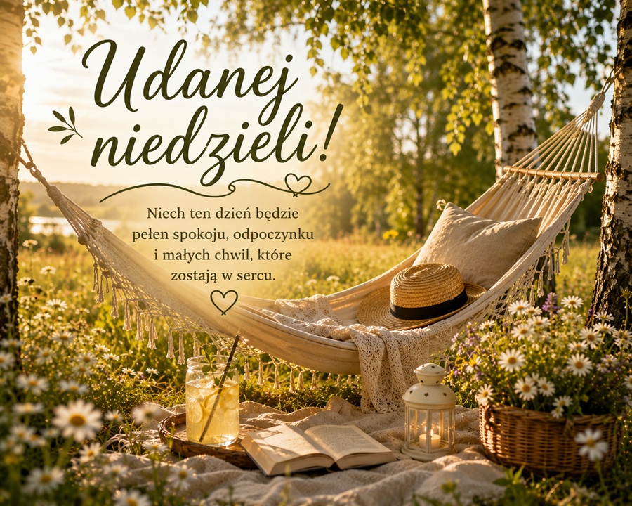 Kartka Udanej Niedzieli – piękna letnia kartka z hamakiem i życzeniami