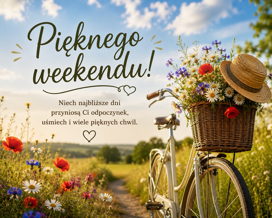 Kartka Pięknego Weekendu – darmowa kartka z rowerem i polnymi kwiatami