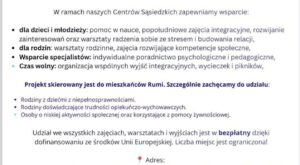 Plakat informacyjny projektu Osiedlowe Centra Usług Społecznych w Rumi